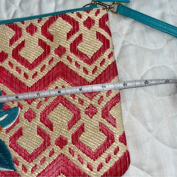 Vera Bradley red patterned clutch bag with lemon, teal trim and strap - Picture 6 of 7